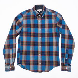 Wallace & Barnes Flannel Shirt Men's XS Wool Blend Plaid Blue Button-Down